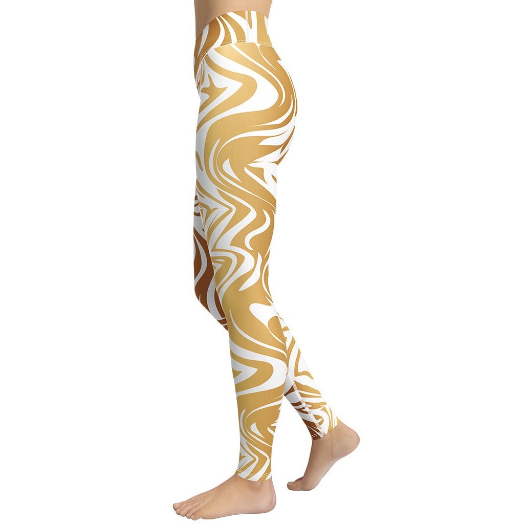 White & Gold Print Yoga Leggings