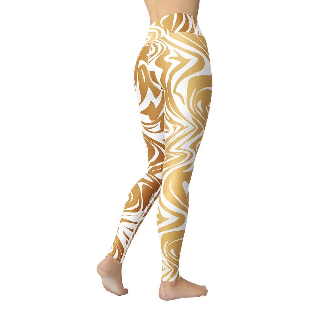 White & Gold Print Yoga Leggings