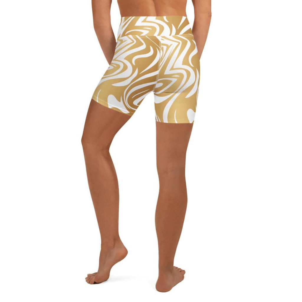 White & Gold Print Yoga Shorts