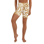 White & Gold Print Yoga Shorts