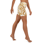 White & Gold Print Yoga Shorts