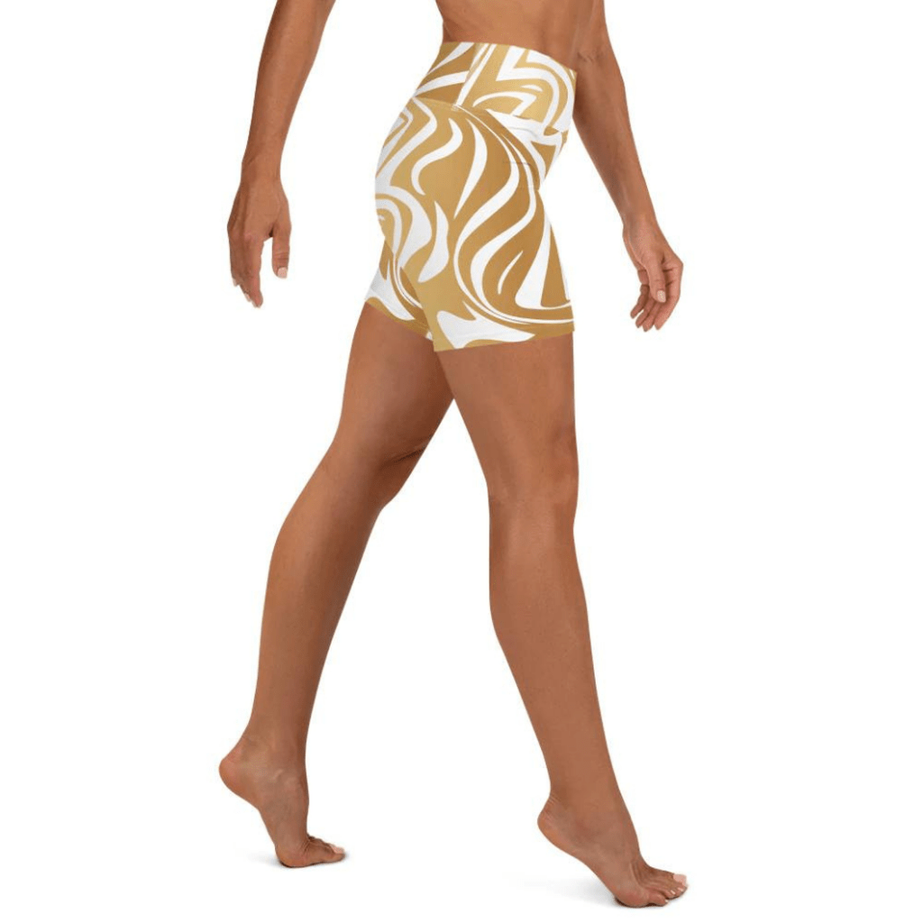 White & Gold Print Yoga Shorts
