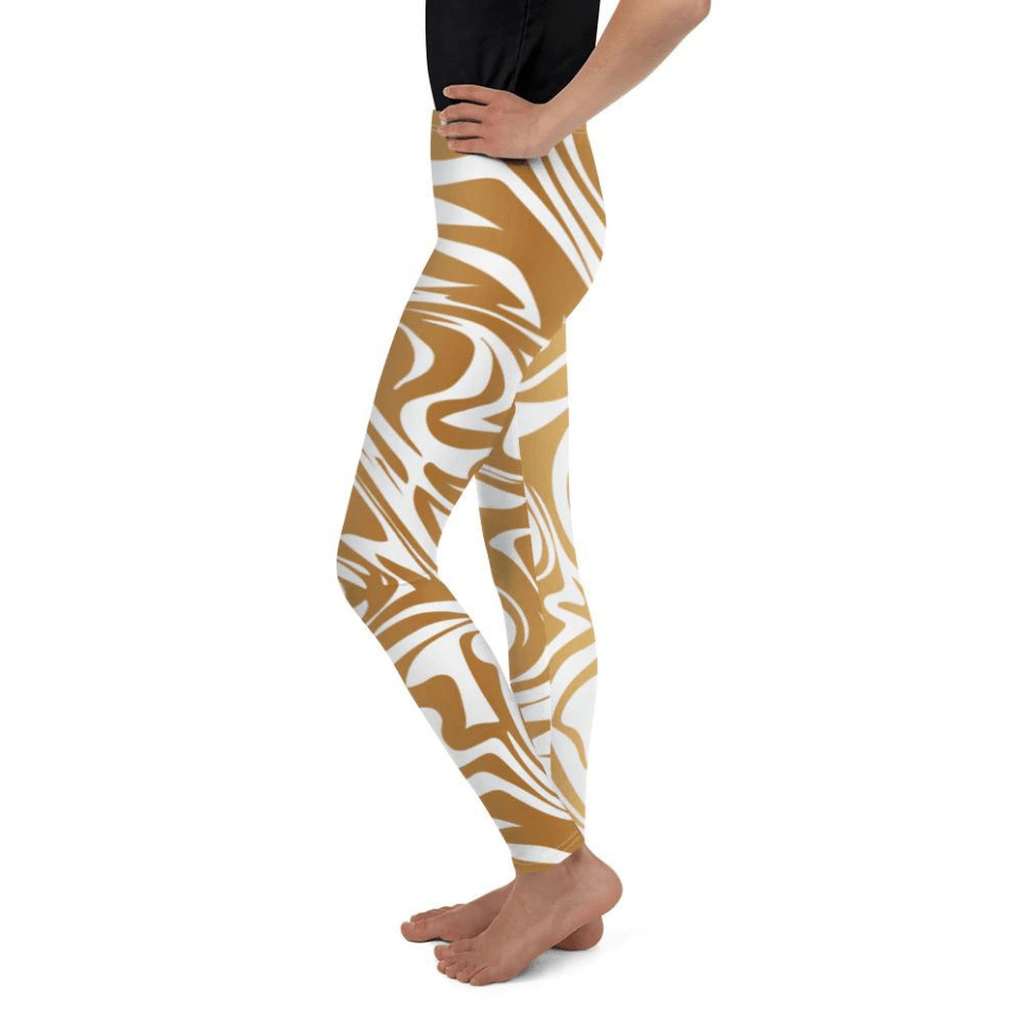 White & Gold Print Youth Leggings