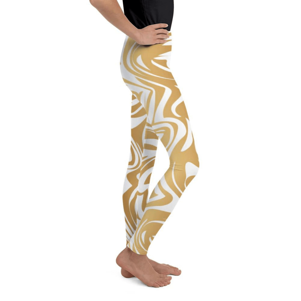White & Gold Print Youth Leggings