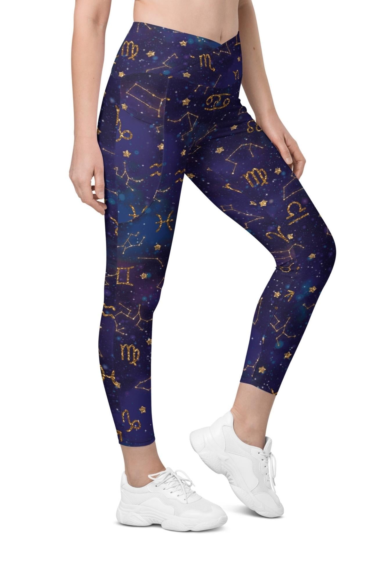 Zodiac Signs Crossover Leggings With Pockets